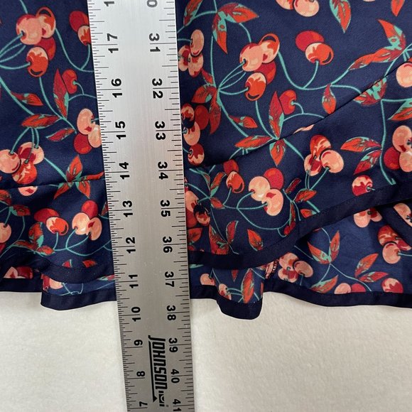 Anthropologie Hey There Cereja Cherry Print Faux Wrap Dress Size 6 Blue Satin - Picture 6 of 15